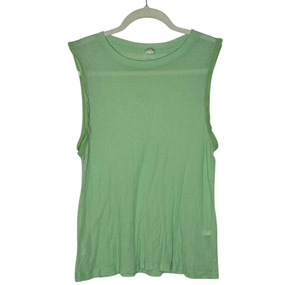 Free People Women's Green Mist Ribbed Om Crew Neck Tank Top